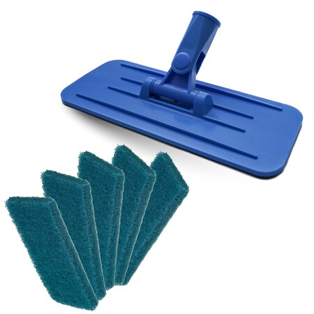 Kleen Handler EZ Scrub Pad Holder & 5 Medium Duty Blue Scrub Pads Combo, Versatile, Efficient, Safe Cleaning Tool KHMS-SPHMSCP-BLBL-1